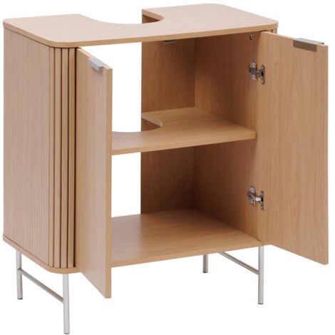 Pegane – Meuble bas de salle de bain 2 portes – Dimensions 70x40x80 cm – MDF effet bois clair – Charge maximale 50kg – Bois certifié FSC