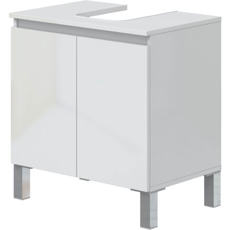Pegane – Meuble de rangement de salle de bain sous évier 60 cm – 2 portes – Bois mélaminé blanc – Longueur 60 x Profondeur 40 x Hauteur 63 cm