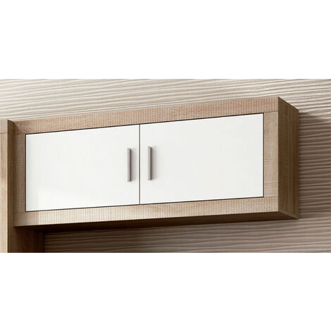 Pegane – Meuble haut chêne cambrian blanc – Longueur 130 cm x profondeur 27,9 cm x hauteur 46 cm – Panneau de particule mélaminé