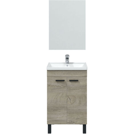 Pegane – Meuble salle de bain sous-vasque 50 cm – Miroir Alaska chêne à nœuds – Dimensions 50x80x40 cm – Panneau aggloméré haute densité