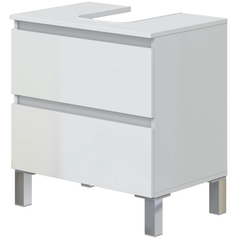 Pegane – Meuble sous vasque simple 60 cm – 2 tiroirs en bois mélaminé blanc – Dimensions : 60 x 40 x 63 cm – Rangement optimisé sous évier