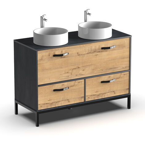 Pegane – Meuble vasque pour salle de bain imitation marbre et chêne – Longueur 120 cm, profondeur 50 cm, hauteur 80 cm – Panneaux mélamine haute densité