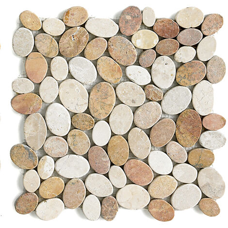 Pegane – Mosaïque en marbre naturel blanc et beige – 33x33 cm – Épaisseur 8 à 10 mm – Compatible mortiers-colles – Pour murs et sols