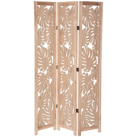 Pegane – Paravent 3 pans en bois de paulownia – Cloison de séparation beige – Dimensions 105 x 1.65 x 165 cm – Panneaux à croisillons