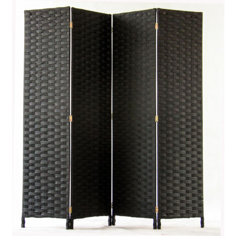 Pegane – Paravent 4 panneaux tressés en fibres synthétiques noires – Dimensions H170 x L160 cm – Design moderne pour séparation d'espaces