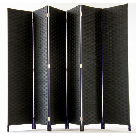 Pegane – Paravent 6 pans tressé en fibres naturelles noir – Dimensions H180 x L270 cm – Panneaux pliables pour flexibilité décorative