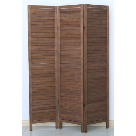 Pegane – Paravent en bois 3 pans brun – Dimensions H170 x L120 cm – Séparation moderne pour intérieur – Design persienne décoratif