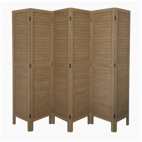 Pegane – Paravent en bois 5 panneaux coloris brun – Dimensions H170 x L200cm – Pour séparation d'espaces – Style persienne