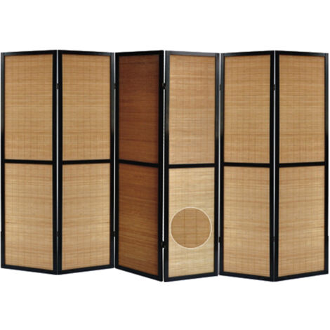 Pegane – Paravent en bois noir et bambou 6 pans – Cadres pliables – Durable et solide – Pour espaces de vie modernes