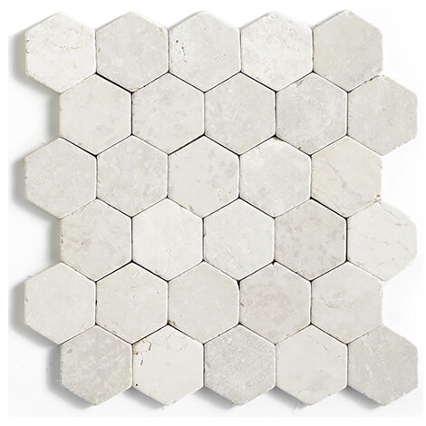 Pegane – Plaque de mosaïque en marbre blanc 33 x 33 cm – Pour murs et sols – Adaptée aux douches – 1 mm d'épaisseur – Poids 2 kg