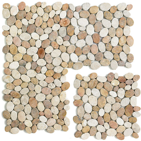 Pegane – Plaque mosaïque en marbre naturel blanc et beige rosé 33 x 33 cm – Boîte de 11 pièces – Pour mur et sol – Épaisseur 8 à 10 mm