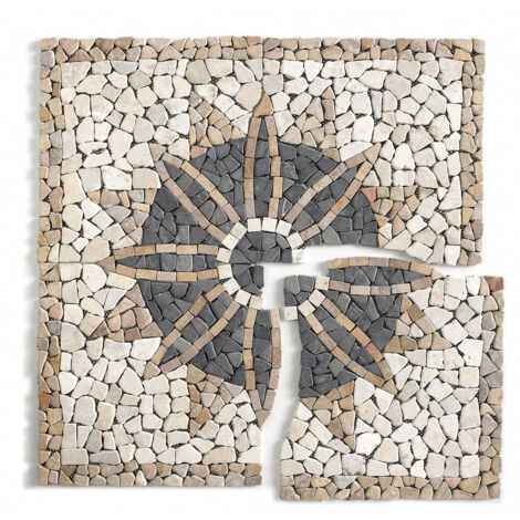 Pegane – Rosace en marbre travertin multicolore 80 x 80 cm – Carrelage de sol extérieur pour douche intégrée – Épaisseur 9 à 10 mm