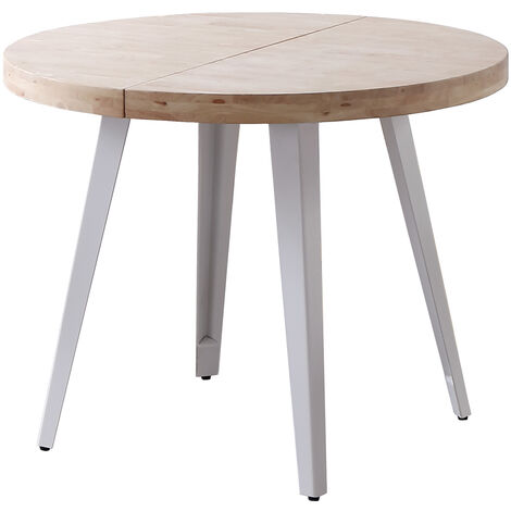 Pegane – Table à manger ronde extensible en bois chêne nordique – pieds blancs – diamètre 100-180 cm – hauteur 76 cm – finition époxy mat