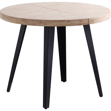Pegane – Table à manger ronde extensible en bois chêne nordique – Pieds métal noir – Diamètre 100-180 cm – Hauteur 76 cm – Assemblage facile