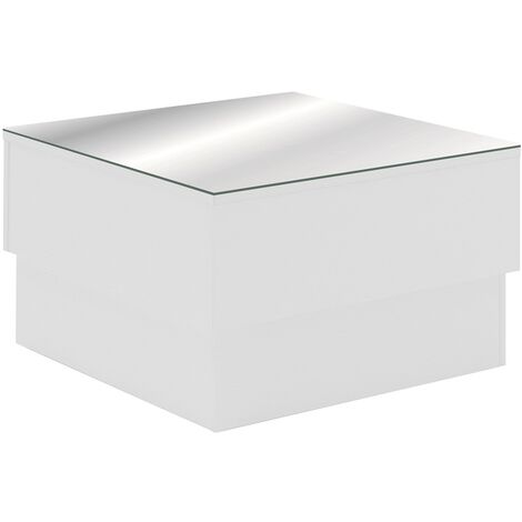 Pegane – Table basse carrée en bois mélaminé et verre blanc – Dimensions 60x60x35 cm – Assemblage facile – Design moderne pour salon