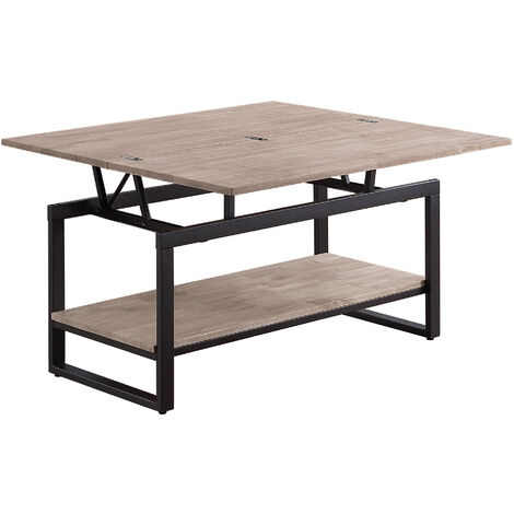 Pegane – Table basse relevable en bois de chêne miel – Dimensions 100 x 45-90 x 47-62 cm – Structure métal époxy – Idéale pour optimiser l'espace