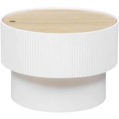 Pegane – Table basse ronde en bois MDF blanc – Diamètre 55 cm – Hauteur 38 cm – Couvercle pratique pour rangement – Style moderne