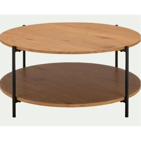 Pegane – Table basse ronde fixe en MDF et métal noir – diamètre 90 cm x hauteur 42,5 cm – Design moderne pour salon contemporain