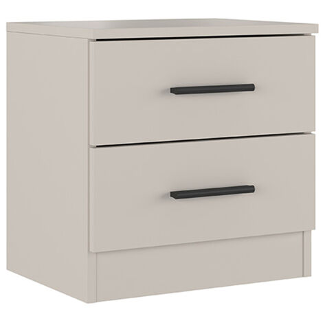 Pegane – Table de chevet beige avec 2 tiroirs – Panneau de particule mélaminé – Dimensions 39,6 x 33,5 x 43 cm – Poignées noires
