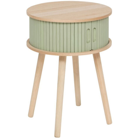 Pegane – Table de chevet en bois MDF coloris vert, beige – 2 portes coulissantes – diamètre 40 cm x hauteur 54 cm – Finition mat acrylique