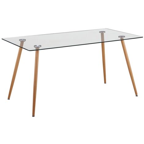 Pegane – Table de salle à manger en verre avec pieds métal chêne cambrian – Longueur 140 cm – Profondeur 80 cm – Facile d'entretien