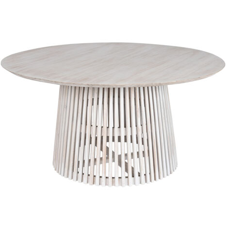 Pegane – Table de salle à manger ronde en bois blanc – Diamètre 150 cm – Hauteur 75 cm – Pour repas en famille ou entre amis