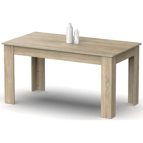 Pegane – Table extensible en aggloméré et mélamine chêne naturel – Dimensions 140x80x77 cm – Idéale pour 6 personnes – Finition cambrian