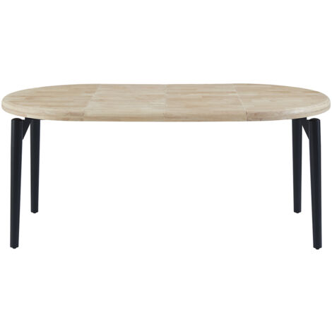 Pegane – Table extensible ronde en bois chêne nordique – Pieds métal noir – Diamètre 100-180 cm – Hauteur 76 cm – Pour repas en famille