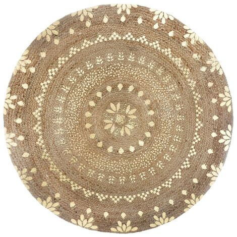 Pegane – Tapis rond en jute doré 115x115cm – Épaisseur 1cm – Tressage en fibres naturelles – Pour décoration intérieure moderne