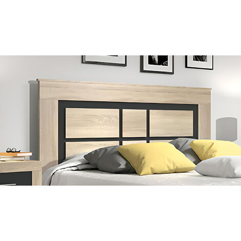 Pegane – Tête de lit chêne cambrian et graphite – Longueur 160 cm x Hauteur 120 cm – Panneau de particules mélaminé moderne