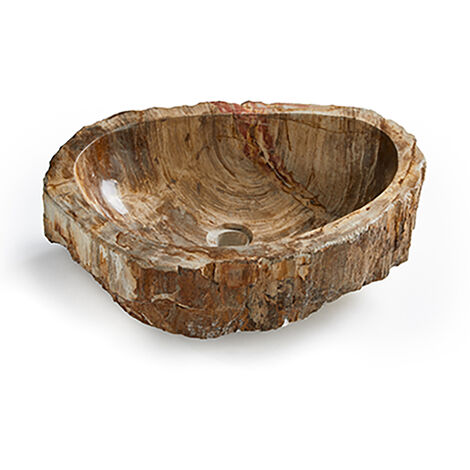 Pegane – Vasque à poser en pierre naturelle brun – Longueur 45 cm, Hauteur 15 cm, Profondeur 40 cm – Finition intérieure polie, extérieure rugueuse
