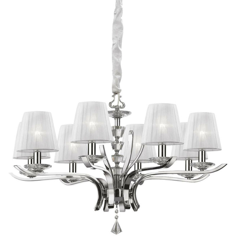 

Ideal Lux Pegaso - Araña de luces de cristal con múltiples brazos, cromo, acabado blanco, E14