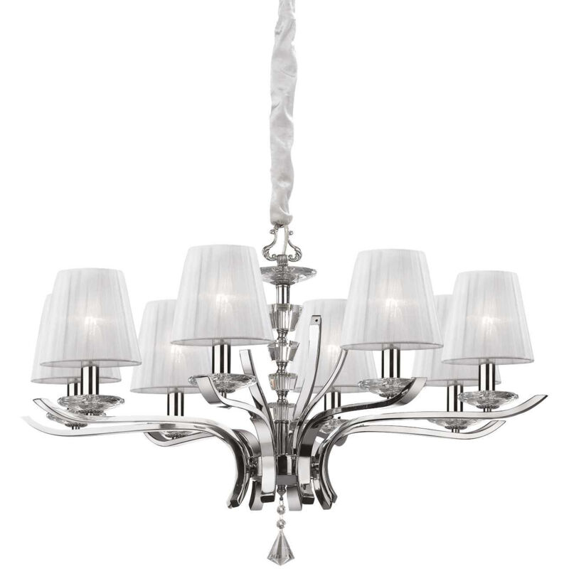 Ideal Lux Weiß - Pegaso - 8 Light Crystal Multi Arm Kronleuchter Chrom, E14