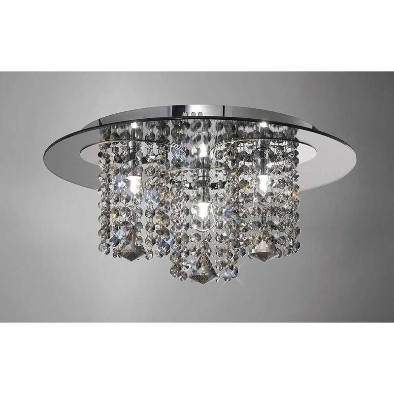 09diyas - Pegasus Ceiling Lamp 3 Lights polished chrome / smoked Mirror / smoked crystal