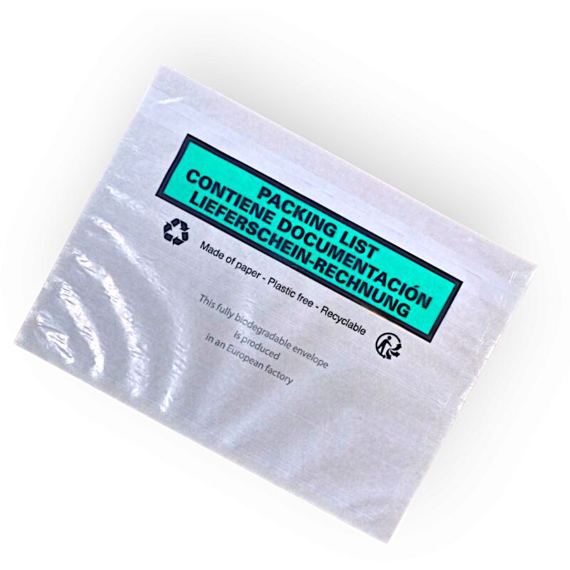 Pegatina de papel C6 impresa (3 idiomas) ECO, paquete de 100.