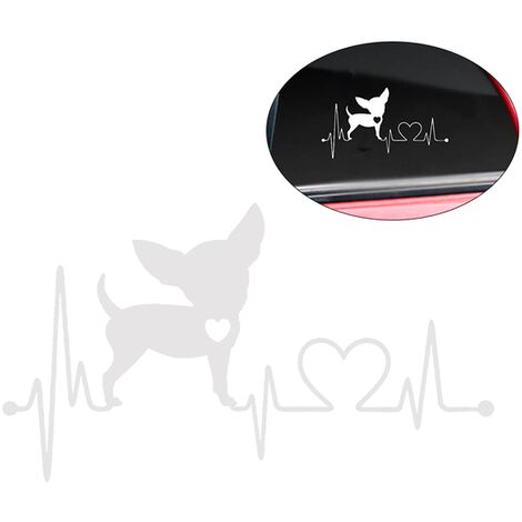 Pegatina decorativa de vinilo para coche, calcomanía impermeable con Monitor de latido del corazón, perro Chihuahua, color negro,White