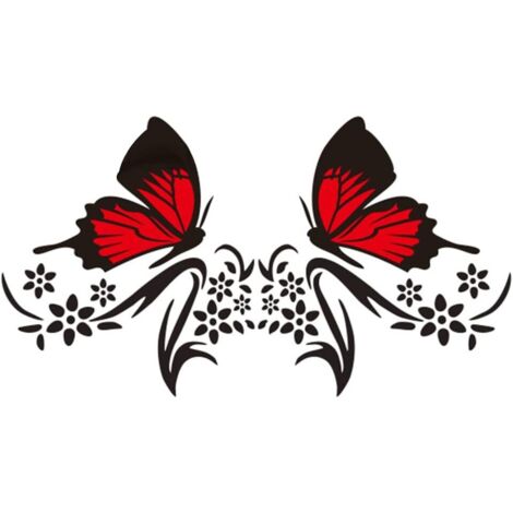 Pegatina para capó de coche, pegatina impermeable con estampado gráfico de mariposas y flores para carrocería de coche, SUV, camión, ordenador, negro + rojo