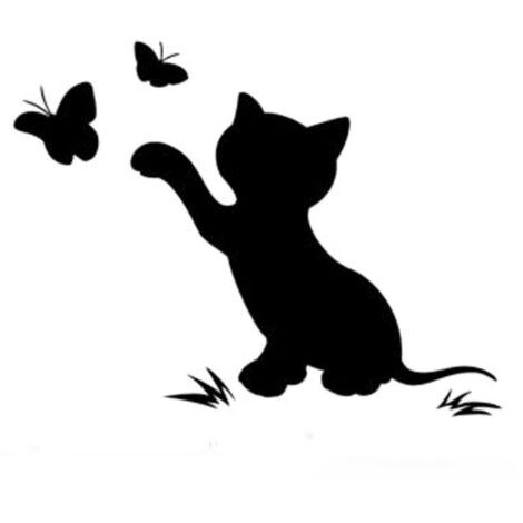 Pegatina para el exterior del coche, pegatina divertida de gato y mariposa, pegatina decorativa para coche, negra