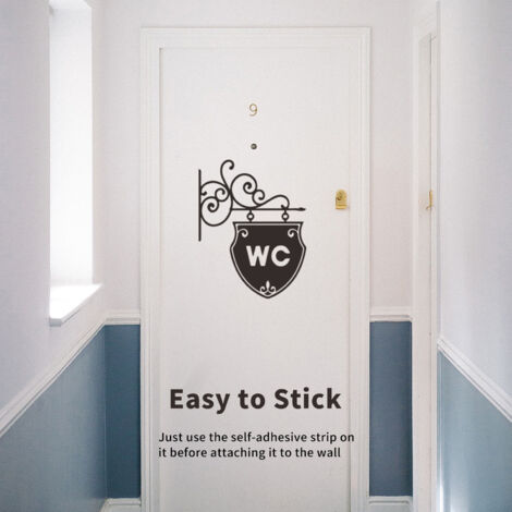 [Pegatina para puerta de baño] Pegatina retro para baño hecha de vinilo negro, adhesivo de PVC removible para baños, motivo de baño, tamaño 19 x 25 cm