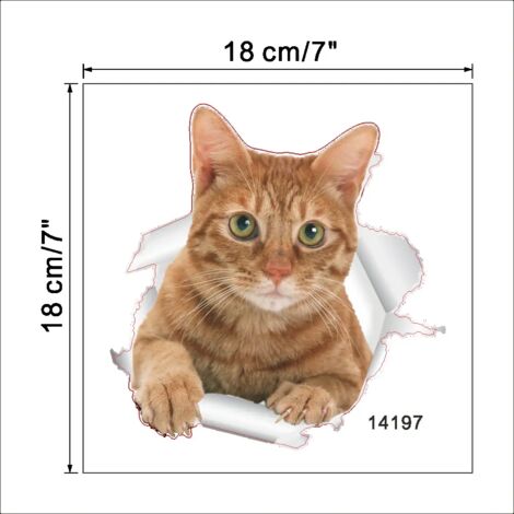Pegatinas 3D de gato rojo para niños, pegatinas 3D para inodoro, papel tapiz de animales, apliques, adornos, 18 x 18 cm