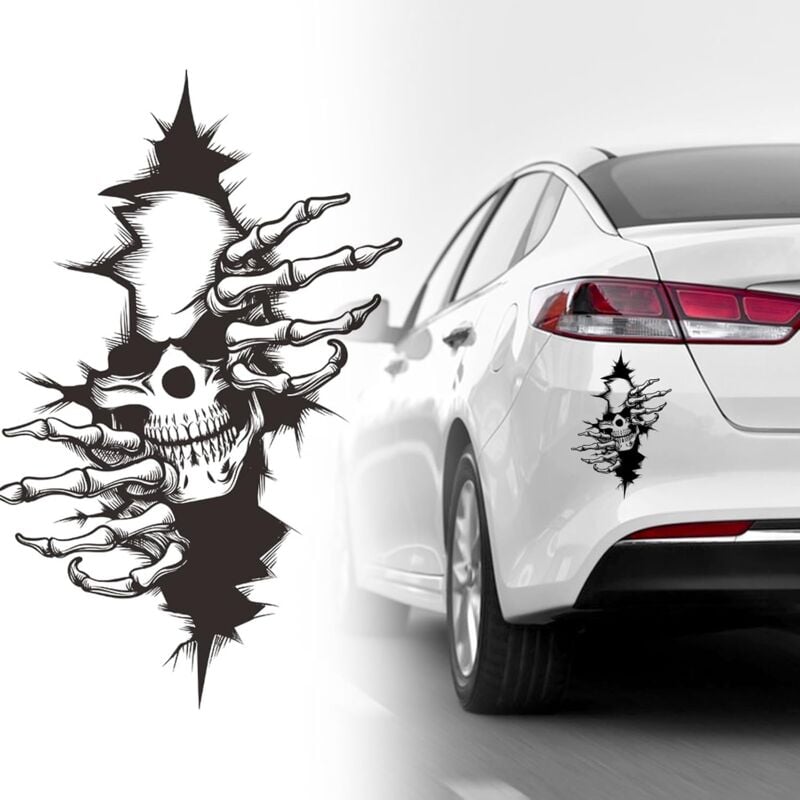 Pegatinas coche calaveras, 2 piezas grandes crâne autocollant horreur voiture autocollant 3D Coche Pegatinas Halloween autoadhésif voiture décoration