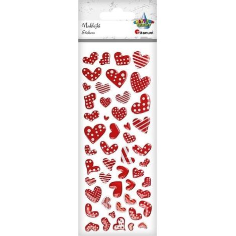 Pegatinas de corazón de aluminio TITANUM - Surtido de 49 unidades. Rojas con lunares y rayas blancas.
