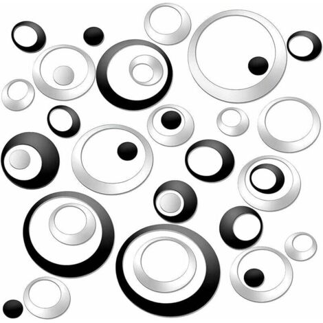Pegatinas de espejo circulares de acrílico para pared, pegatinas para baño (negro y plateado, 48 piezas) - Fei Yu