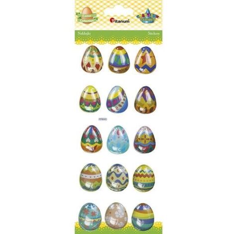 Pegatinas de huevo de Pascua 3D TITANUM - 15 piezas, convexas, Pascua