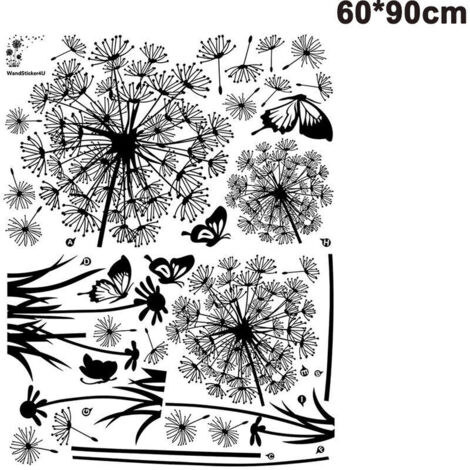 Pegatinas de pared con dientes de león negros y mariposas volando al viento, vinilos decorativos removibles para sala de estar y dormitorio, murales.