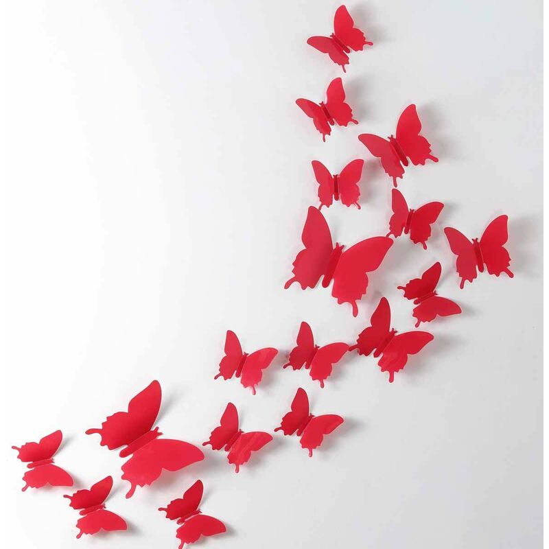 

Pegatinas de pared de mariposa 3D extraíbles 24 pegatinas de pared para decoración del hogar y el dormitorio (rojo)