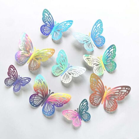 Pegatinas de pared de mariposa plateada iridiscente KZQ, decoración holográfica de mariposa plateada, decoración para aulas, murales de papel decorativos para habitaciones infantiles, decoración brill