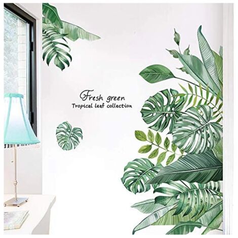 Pegatinas de pared de plantas tropicales, decorativas, impermeables, extraíbles, hojas verdes, gran decoración para dormitorio, puertas, ventanas, sala de estar (verde).