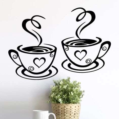 pegatinas de pared para cocina, diseño de tazas, vinilo con frase de amor, decoración de pub, café, té, calcomanía de pared extraíble, calcomanía de pared negra, decoración del hogar (A)