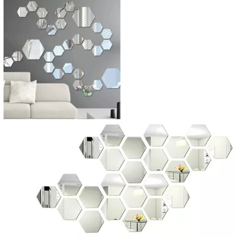 Pegatinas decorativas hexagonales de espejo de acrílico, 24 piezas, 10 x 8,5 cm, para salón y dormitorio, adhesivo removible